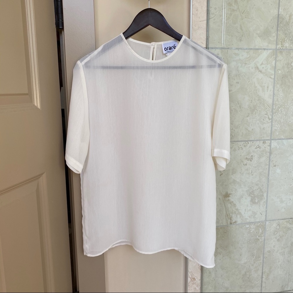 Women’s sheer cream blouse MADE IN USA vintage M